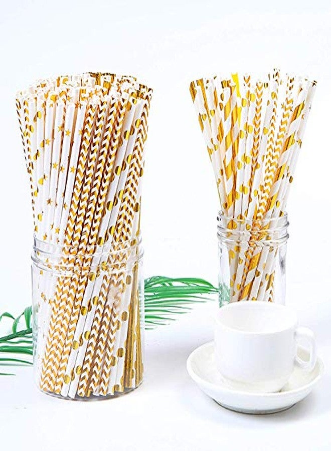 HomeImpel 100 Pack Gold Straws, Biodegradable Paper Straws, Metallic Foil Striped/Wave/Heart/Star Straw for Party Supplies, Birthday, Wedding, Bridal/Baby Shower Decorations and Holiday Celebration - Image 2